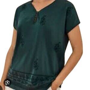 J. Jill Pure Jill Forest Green Embroidered Tunic Top Sustainable Cotton Size Mp